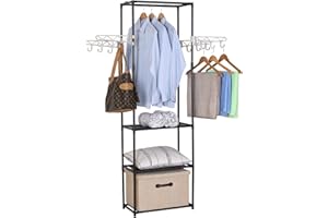 WOLTU Stojak Wieszak z Hakami Półka Wieszak Wejście Wejście Wejście Rury Stalowe z Biurko 3 Półki Czarny SR0027