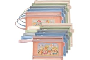 M.J COMFY-LIFE Coloured Mesh Zipper Storage Bag, 10PCS A5/A4 Double-Layer See‑Through Nylon Pouch for Lego Building Blocks Storage & Organisation, Breathable Toy Storage Bag with Handle (A5/A4)