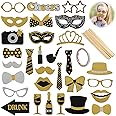 30 Accessori Per Photobooth Compleanno Tema Nero Oro, Baffi Occhiali Cappelli, Selfie Divertenti Per Feste 20 30 40 Anni