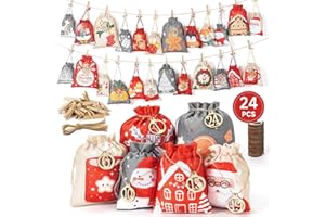 Alintor Adventskalender zum Befüllen, 4 Größen Weihnachtskalender zum Befüllen, adventskalender selber befüllen (21x15cm/18x13cm/15x13cm/13x10cm), Adventskalender Säckchen für Kinder