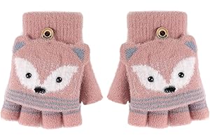 FAXIANTHER Toddler Kids Puppy Flip Top Short Knitted Half Finger Gloves for 3-8 Yrs