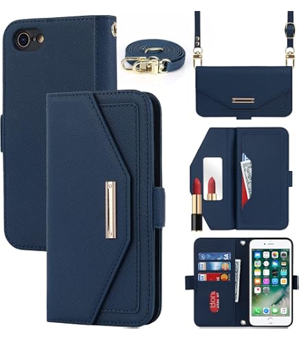 UEEBAI Hülle Für IPhone 13 Pro – Leder-Wallet-Case Mit 9 Kartenfächern, Standfunktion & Trageband (Blau)
