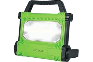 Luceco Luz de Trabajo LED Ultradelgada con 2 Modos, Recargable, Portátil, Ajustable Multiposición, Resistente a la Intemperie, Negro/Verde, IP54, 30W, 750/2500lm, 6500K, LWR25BG-EU