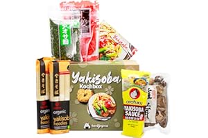 ‎1MAL1JAPAN Yakisoba Kochset für japanische Bratnudeln (6-teilige Kochbox, inkl. Anleitung), Geschenkidee | Bestehend aus: Ramen Nudeln, Shiitake Pize, Aonori, Yakisoba Sauce, Beni Shoga Ingwer