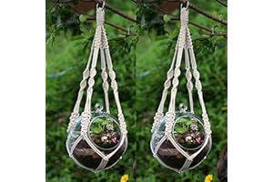 YCDC Macrame Plant Hanger Natural Manual Knitted Cotton Cord, Hanging Basket With Ring 20"/51cm 2Pcs Set