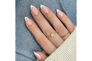 SXVME 30 Pcs Acrylic Press on Nails Short Almond, White French Tip False Nails Short Pointed Stiletto, Natural Nude Fake Nails Set Classic Soft Gel Stick on Nail for Women Daily Wedding Wear