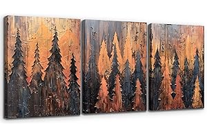MHARTK66 Quadri Moderni Soggiorno 3 pezzi, Stampe da Parete Paesaggio Foresta Astratta, Quadro Camera da Letto Su Tela Foglie Dorate, Oro Decorazioni Parete Bagno Cucina Ufficio Sala Da Pranzo