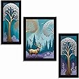 SAF deer Paintings for Wall Decoration - Set Of 3, 3d modern art Painting for Living Room Large Size with Frames for Home Decoration, Hotel, Office painting 75 cm x 50 cm SAL36041
