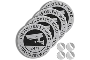 Wrymish 4er Set Achtung Videoüberwachung Schild, Schild Kameraüberwachungu aus Aluminiumlegierung, Selbstklebendes Kamera Überwachung Schild für Indoor und Outdoor （Rund, φ 7,5cm）