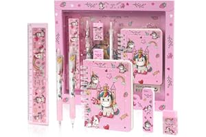 OFFCUP Set Di Cancelleria per Unicorno, Cancelleria per Regalo Bambina, Regalo Di Compleanno per Bambini, Include Penna Gel, Portamine, Righelli, Gomma, Temperamatite e Taccuino per Bambina Regalo