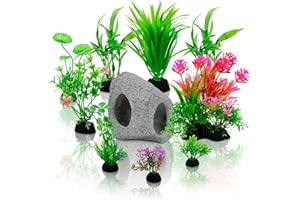 Griwuut Accesorios para peceras, plantas de acuario, 10 piezas de plástico artificial para decoración de acuarios y rocas de cueva, decoración de pecera para acuarios