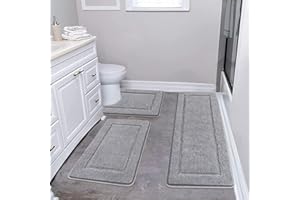 Pauwer Microfiber Soft Bath Mat Set 3 Piece Absorbent Bathroom Toilet Rug Non Slip Machine Washable Bath and Pedestal Mat Sets, Grey