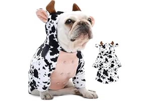 DELIFUR Cow Pet Dog Costume French Bulldog Funny Cow Holiday Outfit Cute Hoodie Halloween Costume for Cat Puppy Small and Medium Dog (Small)