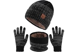 SECRET AROMA Ensemble de 3 pièces pour enfants, bonnet, écharpe, gants, doublure polaire, gants pour écran tactile, pour garçons et filles de 4 à 10 ans