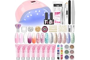 COSCELIA Poly Extension Gel Kit Con 36W Lampara Uñas Permanentes, 8 Colores Poly U-V Gel Para Pintauñas, 8 Colores de Purpurina en Polvo y Herramientas Para Decoración de Uñas
