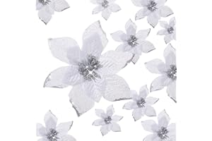 Cindeer 36 Fiori di Stella per Albero di Natale Poinsettia per Decorazioni Natalizie Fiori Artificiali di Natale Glitterate con Clip Ornamenti di Capodanno Matrimonio 4, 6, 9 Pollici (Argento)