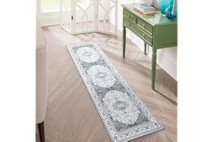 Carvapet Alfombras de Pasillo 60x210cm Alfombra Corredor Antideslizante Largo Alfombras de área Fina Lavable Medallón Flor Alfombra para el Salón Dormitorio(Gris)