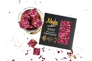 Mughe Gourmet Estuche de Regalo Premium de Delicias Turcas 360g-25pz, Pistacho con Pétalos de Rosa Comestibles y Sabor a Granada, Dulces de Lujo Lokum, Perfecto para el Día del Padre, Cumpleaños