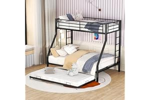 Ctastay Letto a Castello per Bambini, letto a castello per adulti 140x200, Letti Singolo 90x200, Letto Estraibile 90x190, Tre Letti e Quattro Posti, Struttura in Metallo, Nero，senza Materasso