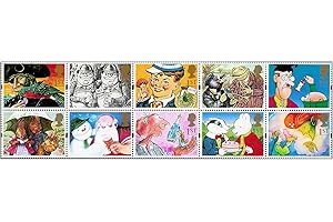 1993 Greetings - Gift Giving Stamps for Postage - 10 x Royal Mail 1st Class stamps featuring Peter Rabbit, Rupert the Bear, Long John Silver etc