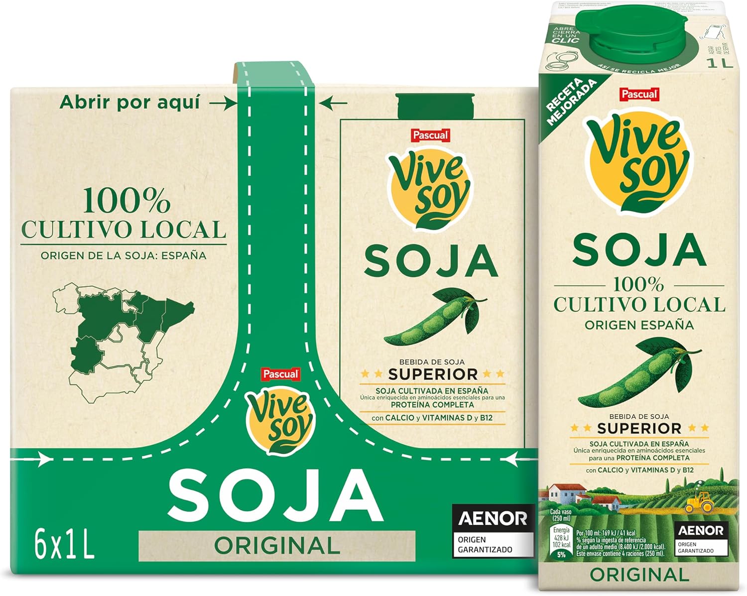 Vivesoy - Bebida Vegetal de Soja 100% Cultivo Local - Pack 6 x 1L