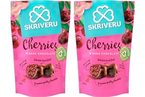 SKRIVERU Skrīveru Cherries in Dark Chocolate (2 * 110g) – Premium Dried Fruit Coated in Rich Cocoa, Naturally Sweet & Tangy, High in Potassium & Antioxidants, Delicious Gourmet Treat (2)