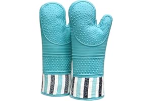 DETA KITCHEN Heat-resistant wave pattern silicone gloves gloves, 1 pair of anti-skid oven gloves barbecue, cooking, baking, barbecue, barbecue, microwave oven, machine wash-ptt, Teal