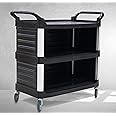 Grace Plastic Service Trolley 3 Shelves, PVC Trolley Enclosed Design with 2 Side Handles, Plastic and Aluminum - Black