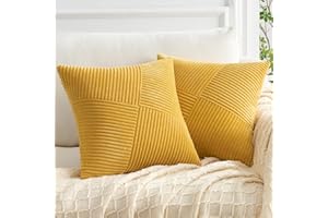 Topfinel Federe Cuscini 50x50 Giallo in Velluto a Coste Copricuscini con Cerniera Invisibile Motivo A Righe per Soggiorno Camera Balcone Esterno 2 Pezzi