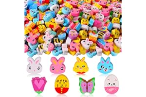 JUNEBRUSHS Lot de 150 mini gommes de Pâques en forme d'animal mignon,Mini gommes en forme d'œuf de lapin pour enfants en vrac pour le printemps, l'école, les paniers de Pâques, les cadeaux de fête