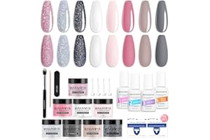 ETYJO Dipping Powder Nails Set, 8 couleurs Nude Grey Dip Powder Nail Kit Starter avec Top Base Coat Activator & Manucure Tools, Dip poudre kit ongles pour French DIY Home Nail System