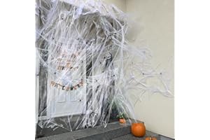 AJUNLKVDR 60g Decorazioni Di Halloween Di Ragnatele Estensibili Con 30 Ragni Falsi,Ragni Decorativi Riutilizzabili,Halloween All'Aperto Ragnatela Per Decorazioni Spaventose