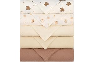 Yukkidds Mulltücher Baby Spucktücher 100% Baumwolle Spucktuch 60x60 cm Saugfähig und Atmungsaktive Wickeltücher Musselintücher 5er Set für Neugeborene Junge und Mädchen Brauner Bär