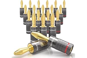 BlueRigger Banana Plugs 10 Pairs / 20 pcs (Closed Dual Screw) - 10 Pack Gold Plated Speaker Plugs Connector for Speaker Wire, Amplifier, Receiver, Banana Wall Plate, Home Theater