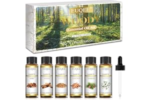 EUQEE Oli Essenziali per Diffusori 6x10ml, Set di Olio Essenziale Legnosi - Eucalipto, Cedro, Sandalo, Incenso, Cannella, Mirra