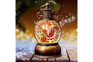 SOETDERT Weihnachtsdeko Laterne, LED Kugellaterne, Weihnachts Schneekugel Laterne mit Musik, Aufhängbar Weihnachtslaterne mit Schneegestöber, Vintage Laterne Weihnachten für Kamins Tischdeko