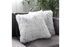 Uhomy 2 Packs Fluffy Plush Pillow Cover 18"x18", Luxury Gray Soft Fuzzy Faux Fur Throw Pillow Cover Cushion Case for Sofa Bed, Fall Winter Home Decorative Gray Ombre 45x45 cm Two Sides Fur
