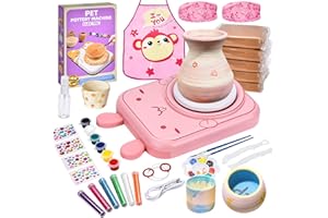 IEEILULU Set di ceramiche per bambini, disco elettrico per bambini, mini disco per ceramica con tono di ceramica, colori, adesivi con diamanti, set fai da te, set per fai da te per ragazze (gatti)