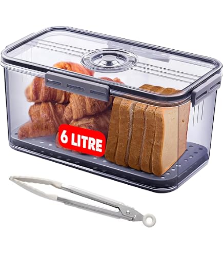Olimingse 10L Airtight Bread Box With Flip-Top Lid & Timer – Gray Countertop Storage For Bread, Snacks – BPA-Free Kitchen Container