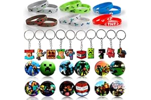 CLVSYH Decoracion Fiesta Regalos para Niños, 12 Pcs Pulseras de Silicona + 12 Pcs Chapas Personalizadas Botón + 10 Pcs Llaveros Divertidos para Fiestas, Regalos para Fiestas Infantiles
