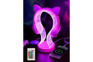 YuanDian Pink Headphone Stand, with 1 USB Charging Port and 1 Type-C Charging Ports, Desk Gaming Headset Holder, 16 Changing Colors with Remote, Gift for Gamers Girl and Music Lovers