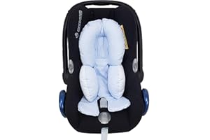 Borda y más Cojín Reductor Universal Grupo 0 – Reversible – Silla de Coche – Silla de Paseo - Color Topitos Celeste – Fabricado en Piqué - Handmade - Hecho en España