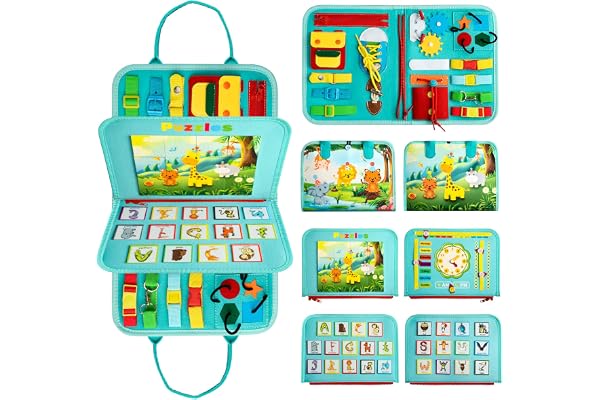 Achiyway Busy Board Montessori Bébé 1-4 Ans, Jouet Enfant Animaux Forêt, Livre Bébé Éducatif Alphabet Puzzle, Planche Sensorielle Motricité Fine, Cadeau Garçon Fille