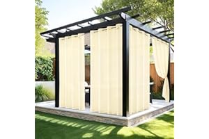 MIULEE Tende per Esterni Impermeabile con Occhielli 2 Pannelli, Tende da Esterno in Voile Semi-Trasparenti per Giardino, Balcone e Gazebo, Beige 132×275cm