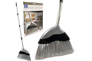 TDBS THE DUSTPAN AND BRUSH STORE Escoba suave para interiores con mango de 120 cm de largo, cepillo de barrido de escoba ondulada con cepillo de cerdas suaves en ángulo y mango de acero inoxidable de 4 secciones, cepillo de piso para