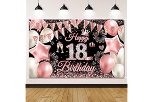 GLAUSTALOS 18 Striscioni Compleanno Rosa, Festa Decorazioni per 18 Anni, Fondale per Decorazioni del 18° Compleanno, 180×110 cm