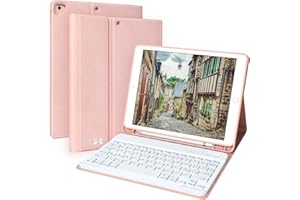 aMZCaSE Custodia con Tastiera per iPad 10.2" 9a/8a/7a Gen(2021/2020/2019),iPad Air 3 10.5", iPad PRO 10.5" Tastiera Bluetooth Wireless Rimovibile-Portapenne (Champagne)