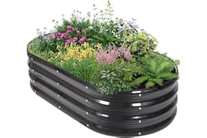 BIRDSINYARD Hochbeet für den Außenbereich - Pflanzgefäße Hochbeete für die Gartenarbeit | Metall-Garten-Pflanzgefäß mit Sicherheitsrand und Handschuhen (Dunkelgrau, 120 x 60 x 30 cm, 1 Stück)