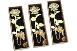 OKVGO Urocza urocza złota róża kwiat metalowa zakładka, prezent dla czytelnika, nauczyciela i ucznia, prezent na Święto Dziękczynienia, Boże Narodzenie i urodziny, zestaw 3 szt. (złoty styl B)