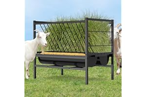 BREUAILY Livestock Hay Feeder 2 in 1 Grain & Hay Feeder Heavy-Duty Steel Multiple Sided Goat Hay Rack Feeding up to 6-8 Goats for Cattle Sheep Horse Farm Sheds Pen 107 x 65 x 90 cm